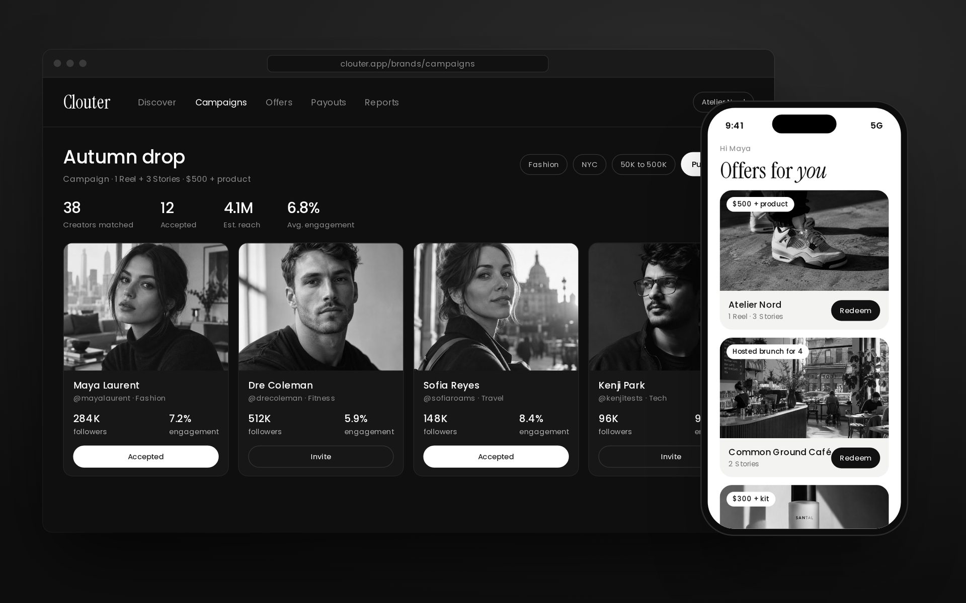 Clouter on desktop and mobile